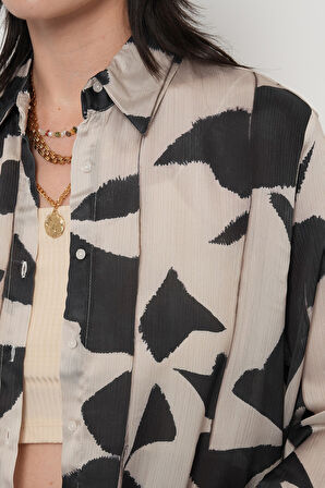 KADIN DESENLİ ÇİZGİ DETAYLI OVERSİZE GÖMLEK