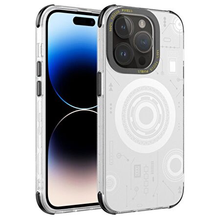 Smcase Apple iPhone 14 Pro Kılıf Wireless Şarj Özellikli Desenli Hot Magsafe Kapak