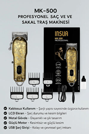 Insua Hk 6500 Profesyonel Dijital Saç Sakal Kesim Tıraş Makinesi Kuaförlerin Tercihi