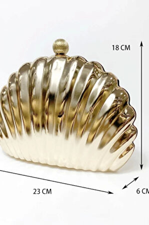 Josiana Gold İstiridye Model Zincir Askılı Dokulu Clutch Abiye Portföy Çanta