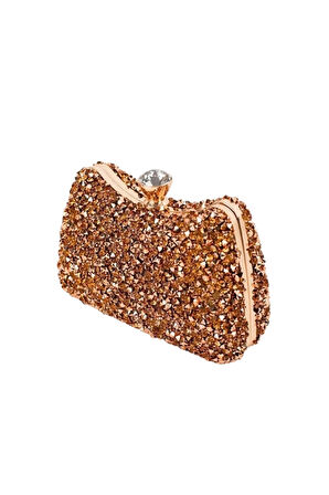 Belinda Bronz Kristal Taş Kapama Clutch Abiye Portföy Çanta