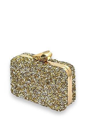 Juliet Gold Taşlı Clutch Abiye Portföy Çanta