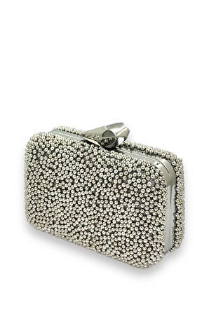 Juliet Gümüş Boncuklu Clutch Abiye Portföy Çanta