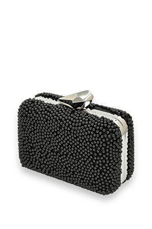 Juliet Siyah Boncuklu Clutch Abiye Portföy Çanta