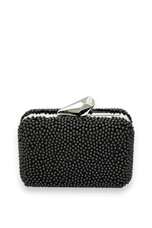 Juliet Siyah Boncuklu Clutch Abiye Portföy Çanta