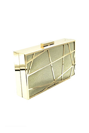 Alessia Gold Geometrik Çizgi Model Clutch Abiye Portföy Çanta