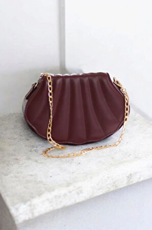 Lalin Bordo Mat Zincir Askılı Kadın Abiye Clutch Çanta
