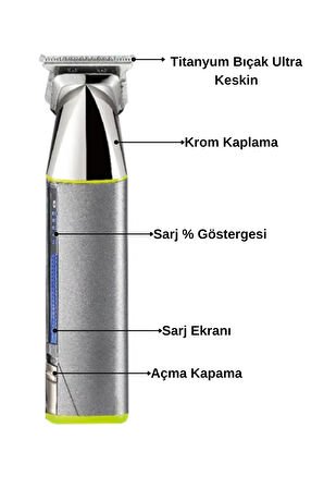 Dn 7513 Seramik Dijital Şarj Göstergeli ve Ayarlanabilir Başlıklı Tüm Vücut Tıraş Makinesi