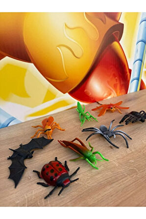 Oyuncak Hayvanlar Böcekler 8 Adet Şaka Hayvanları Örümcek Arı Çekirge Büyük Boy