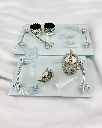 Admire Şeffaf Nişan Tepsisi ve Damat Kahve Fincan Tepsisi