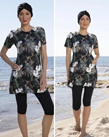 Estiva 23807 Siyah Kısa Kol  Yarı Kapalı Mayo