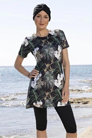 Estiva 23807 Siyah Kısa Kol  Yarı Kapalı Mayo