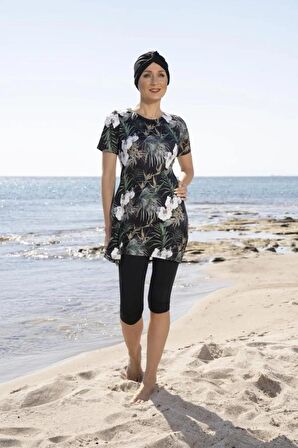 Estiva 23807 Siyah Kısa Kol  Yarı Kapalı Mayo