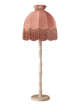 Pembe Kadife Başlık Beyaz Ahşap Ayaklı Taçlı Lambader Vintage Model 50x170cm