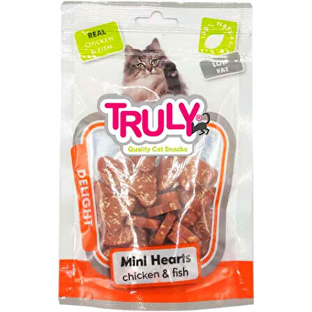 Truly Delight Tavuk Etli ve Balıklı Kalp Şeklinde Yumuşak Kedi Ödül Maması 50 Gr