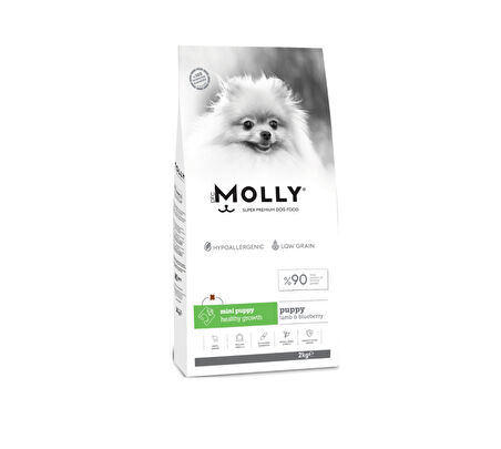 Molly Mini Puppy Kuzu Etli & Yaban Mersinli Küçük Irk Yavru Köpek Maması 2 Kg