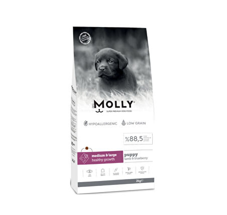 Molly Medium Puppy Kuzu Etli & Yaban Mersinli Orta ve Büyük Irk Yavru Köpek Maması 2 Kg