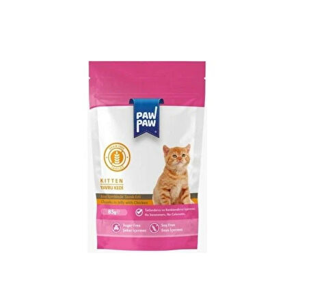 PAW PAW KEDİ YAVRU TAVUK ETLİ 85 GR POUCH x 4 Adet