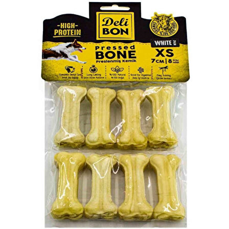 deliBon Deri Press Köpek Kemik 7Cm Xs Boy 8Li Paket Beyaz