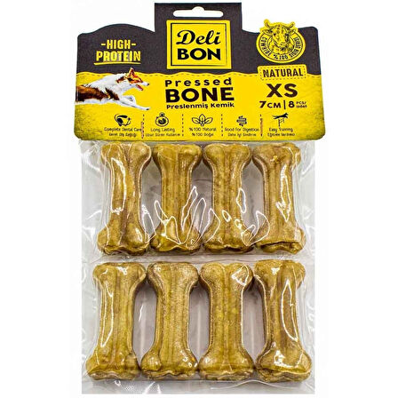 DeliBon Deri Press Köpek Kemik 7Cm Xs Boy 8Li Paket Natural