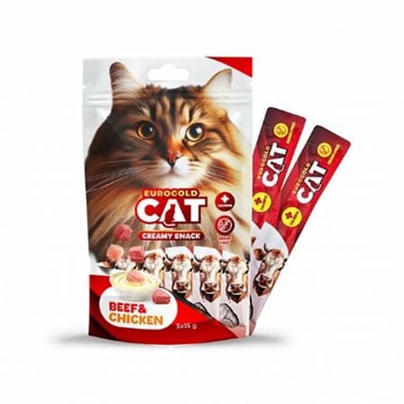 Eurogold Cat Sıvı Kedi Ödülü Dana-Tavuk 5X15Gr