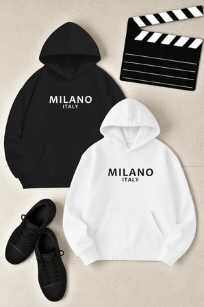 Unisex Tasarım Baskılı Kapüşonlu Sweatshirt 2'li Fırsat Paketi