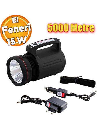  Gold Silver GS-8006 Su Geçirmez Projektör El Feneri 15 Watt 5000 Metre Işık Uzantılı 