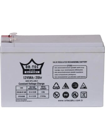 Or-tec Ortec 12 V 9 Ah Beyaz Akü Yüksek Kapasite Güç Kaynağı Çeşitli Kullanım Alanları İçin