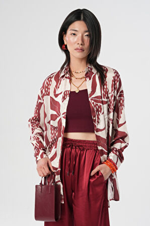 KADIN OVERSİZE KESİM KARIŞIK DESENLİ DİJİTAL GÖMLEK