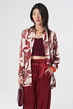 KADIN OVERSİZE KESİM KARIŞIK DESENLİ DİJİTAL GÖMLEK