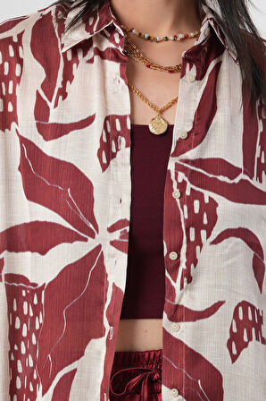 KADIN OVERSİZE KESİM KARIŞIK DESENLİ DİJİTAL GÖMLEK