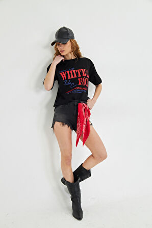 White Fox Beyaz Kadın Capsule 09 Rodeo Crew Yazılı Bisiklet Yaka T-shirt