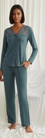 Lüks Dantelli Önden Düğmeli Lohusa & Günlük Konfor Pijama Takımı