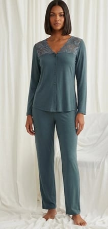 Lüks Dantelli Önden Düğmeli Lohusa & Günlük Konfor Pijama Takımı