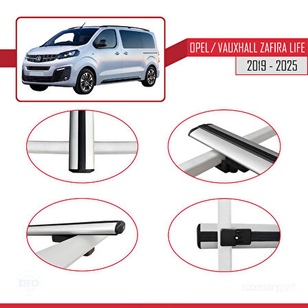 Opel Zafira Life 2019 ve Sonrası ile Uyumlu BASIC Model Ara Atkı Tavan Barı Gri 3 Adet