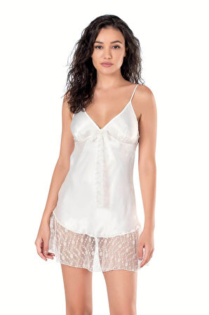 Bicomi Ekru Kısa Saten Gecelik