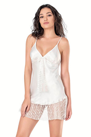 Bicomi Ekru Kısa Saten Gecelik