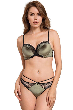 Bicomi Kadife Balenli Destekli Dolgulu Askıları Çıkabilen Dantelli Sütyen ve String Takım