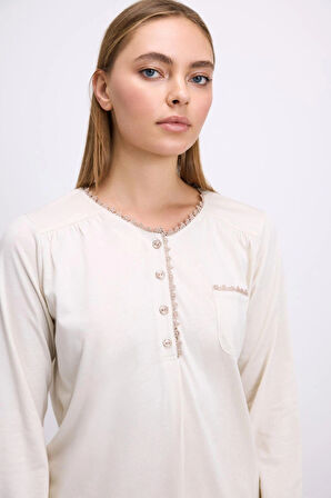 Bicomi Fil Dişi Modal Pamuklu Uzun Kollu Düğmeli 2li Pijama Takımı