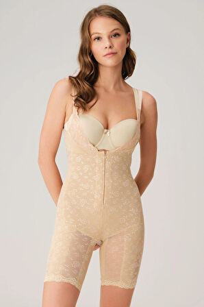 Bicomi Toparlayıcı Vücut İnceltici Dikişli Fermuarlı Uzun Paca Altı Açık Sıkı Badi Korse