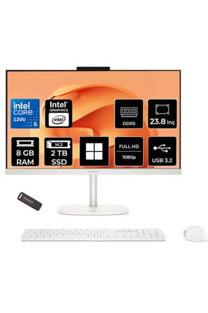 OmniStudio 24 Core 5 120U 8GB RAM 2TB SSD 23.8" FHD 75Hz W11H Beyaz All in One Bilgisayar + Per4 USB Bellek