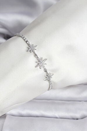 Kutup Yıldızı Model Zirkon Taşlı Gümüş Renk Su Yolu Kadın Bileklik