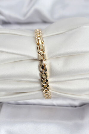 14K Gold Renk Kaplama Zirkon Kare Taşlı CM Kadın Bileklik