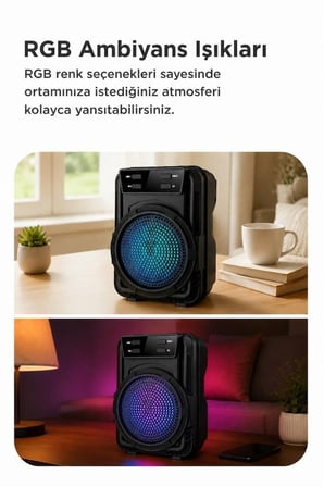 Premium Seyyar Radyo Işıklı Cihaz Eğlence Bluetooth Hoparlör GTS-1346 Siyah