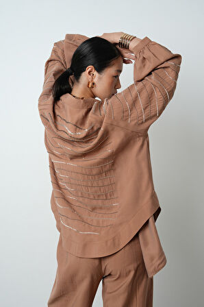 Kadın Arkası Ve Kolları Yatay Taş İşlemeli Oversize Kesim Kimono