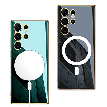 Smcase Samsung Galaxy S23 Ultra Kılıf Wireless Şarj Özellikli Kent Lazer Kaplama Magsafe Silikon