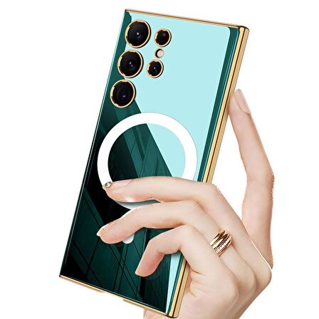 Smcase Samsung Galaxy S23 Ultra Kılıf Wireless Şarj Özellikli Kent Lazer Kaplama Magsafe Silikon
