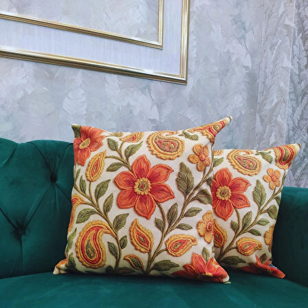 Ovua Çiçek Desenli 2 Adet 3D Digital Baskılı Kırlent KIlıfı Çift Taraflı 