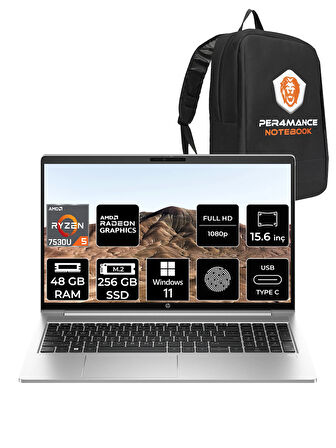 HP ProBook 455 G10 R5 7530U 48GB RAM 256GB SSD 15.6'' FHD W11HOME Dizüstü Bilgisayar & PER4 ÇANTA