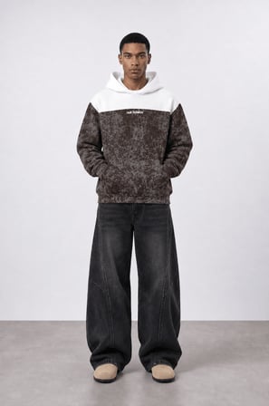 Erkek Not Básico Baskılı Yıkamalı Oversize Hoodie Kahve